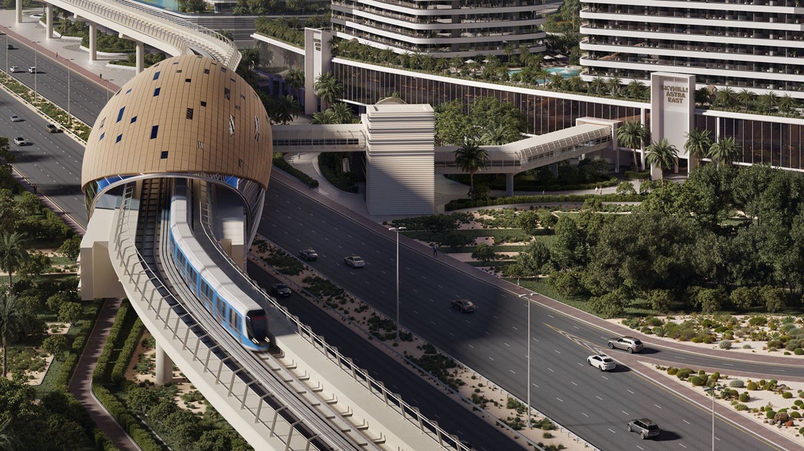 Metro station shown adjacent to Skyhills Astra in the developer render