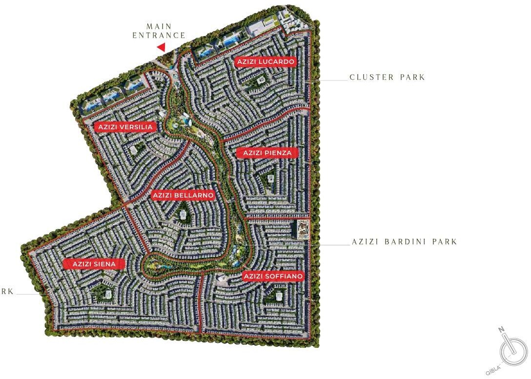 Azizi Florence masterplan showing the six clusters